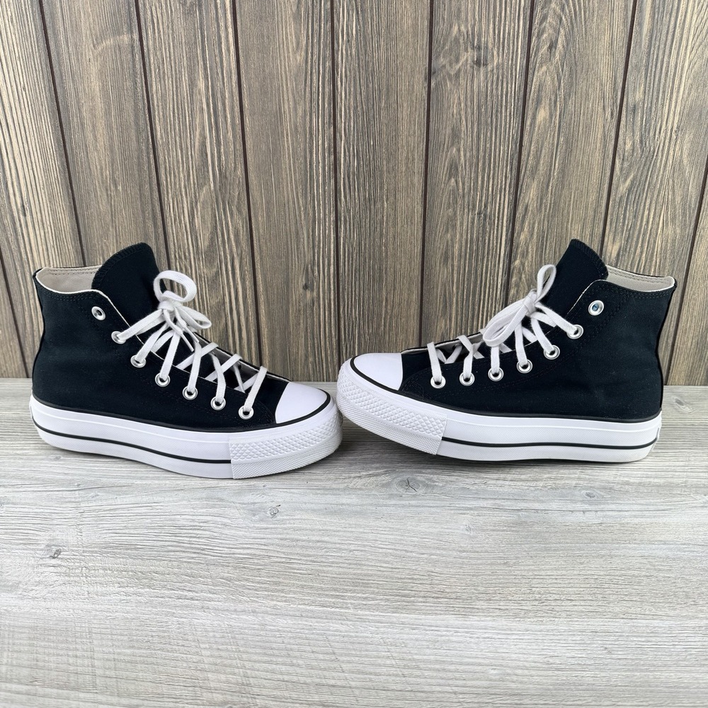 Converse Black and White Platform Chuck Taylor High Top Sneakers - Picture 2 of 13